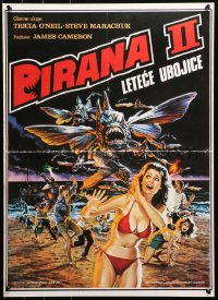 3h1070 PIRANHA PART TWO: THE SPAWNING Yugoslavian 19x27 1982 flying fish attacking people on beach!
