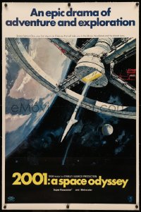 3j0184 2001: A SPACE ODYSSEY linen 70mm style A 1sh 1968 Kubrick, art of space wheel by Bob McCall!