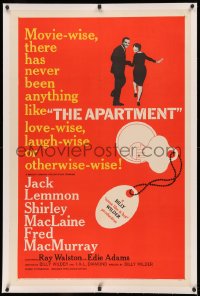 3j0190 APARTMENT linen 1sh 1960 Billy Wilder, Jack Lemmon, sexy Shirley MacLaine, key-in-lock art!