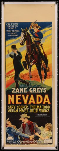 3j0029 NEVADA linen long Aust daybill 1927 Richardson Studio, Gary Cooper, Thelma Todd, William Powell