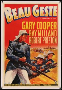 3j0199 BEAU GESTE linen 1sh 1939 great art of Legionnaire Gary Cooper, Milland & Preston, ultra rare!