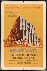 3j0200 BEN-HUR linen 1sh 1960 Charlton Heston, William Wyler classic epic, cool chariot & title art!