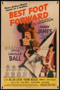 3j0202 BEST FOOT FORWARD linen style C 1sh 1943 Jacques Kapralik art of Lucille Ball & James, rare!