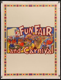 3j0084 FUN FAIR & CARNIVAL linen 30x40 English circus poster 1950s great colorful art of attractions!