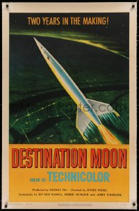 3j0245 DESTINATION MOON linen 1sh 1951 Robert A. Heinlein, cool rocket art, continuous 1st release!