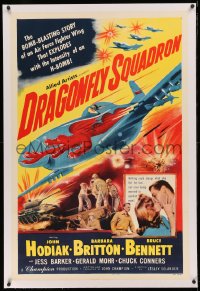 3j0251 DRAGONFLY SQUADRON linen 1sh 1953 cool art of airplane with huge red firebreathing dragon!