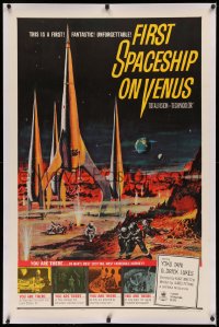 3j0268 FIRST SPACESHIP ON VENUS linen 1sh 1962 Der Schweigende Stern, German sci-fi, cool art!
