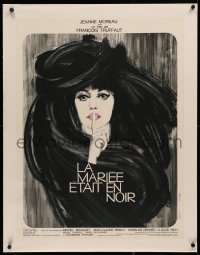 3j0036 BRIDE WORE BLACK linen French 24x32 1968 Francois Truffaut, Ferracci art of Jeanne Moreau, rare!