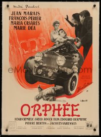 3j0038 ORPHEUS linen French 22x31 1950 Jean Cocteau, Marais & top cast, J. Harold art, ultra rare!