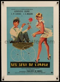 3j0040 LOVE GAME linen French 15x23 1960 Philippe de Broca's Les Jeux de l'amour, sexy Hurel art!