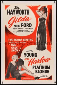 3j0290 GILDA/PLATINUM BLONDE linen 1sh 1950 sexy famous beauties Jean Harlow & Rita Hayworth!