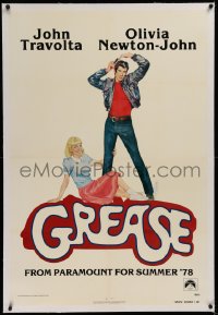 3j0298 GREASE linen advance 1sh 1978 Fennimore art of Travolta & Olivia Newton-John, classic musical!