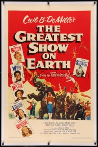 3j0302 GREATEST SHOW ON EARTH linen 1sh 1952 DeMille circus classic, Charlton Heston, James Stewart!