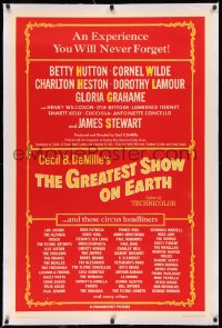 3j0303 GREATEST SHOW ON EARTH linen 1sh 1952 James Stewart, Betty Hutton, list of circus headliners!