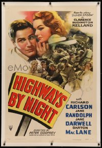 3j0310 HIGHWAYS BY NIGHT linen 1sh 1942 art of Carlson & Jane Randolph, Clarence Budington Kelland!