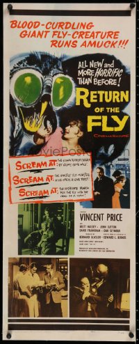 3j0080 RETURN OF THE FLY linen insert 1959 Vincent Price, human terror created by atoms gone wild!