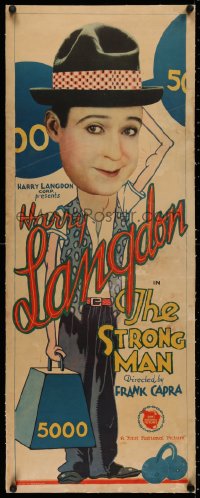 3j0075 STRONG MAN linen insert 1926 art of Harry Langdon, Frank Capra's first feature, ultra rare!