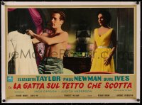 3j0023 CAT ON A HOT TIN ROOF linen Italian 19x27 pbusta R1960s Liz Taylor & barechested Paul Newman!