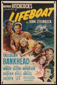 3j0334 LIFEBOAT linen 1sh 1943 Alfred Hitchcock, art of Tallulah Bankhead + 6 cast members!