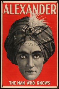 3j0097 ALEXANDER THE MAN WHO KNOWS linen 28x42 magic poster 1920s cool headshot art of the magician!