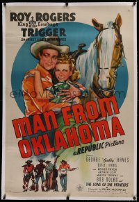 3j0350 MAN FROM OKLAHOMA linen 1sh 1945 Roy Rogers, Dale Evans, Trigger & The Sons of the Pioneers!
