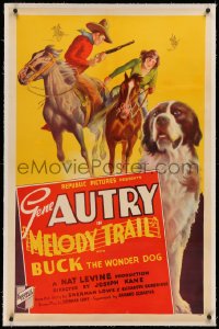3j0354 MELODY TRAIL linen 1sh 1935 Gene Autry, Ann Rutherford & Buck from Call of the Wild, rare!