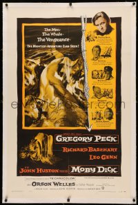 3j0360 MOBY DICK linen 1sh 1956 John Huston, great art of Gregory Peck & the giant whale!
