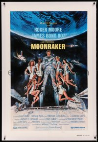 3j0362 MOONRAKER linen style B int'l teaser 1sh 1979 Goozee art of Moore as James Bond & sexy girls!