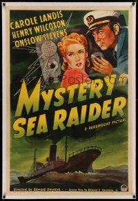 3j0366 MYSTERY SEA RAIDER linen 1sh 1940 art of Carole Landis & Henry Wilcoxon by radio over ship!