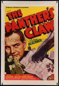 3j0382 PANTHER'S CLAW linen 1sh 1942 Sidney Blackmer, cool cat paw & blackmail note artwork!
