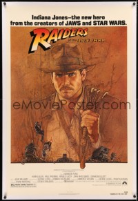 3j0396 RAIDERS OF THE LOST ARK linen 1sh 1981 great art of adventurer Harrison Ford by Richard Amsel
