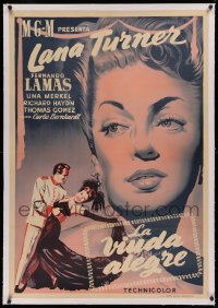 3j0042 MERRY WIDOW linen Spanish 1954 art of sexy Lana Turner c/u & dancing w/ Fernando Lamas, rare!