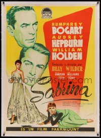 3j0044 SABRINA linen Spanish 1955 Albericio art of Audrey Hepburn, Humphrey Bogart & Holden, rare!
