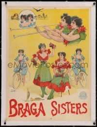 3j0100 BRAGA SISTERS linen 23x32 French stage poster 1894 Henri Paolo art of the talented performers!