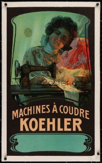 3j0134 MACHINES A COUDRE KOEHLER linen 19x32 French advertising poster 1900s Schilbach sewing art!