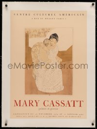 3j0108 MARY CASSATT linen 18x26 French museum art exhibition 1959 art of mother & child embracing!