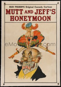 3j0103 MUTT & JEFF'S HONEYMOON linen 28x42 stage poster 1920s great art of sexy girl on Mutt's head!