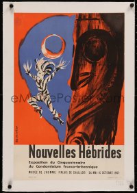 3j0109 NOUVELLE HEBRIDES linen 16x24 French museum art exhibition 1957 Dessirier art of island native!