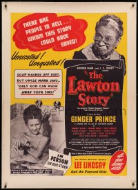 3j0064 LAWTON STORY linen 32x44 special poster 1949 only God can wash sins from naked young girl!