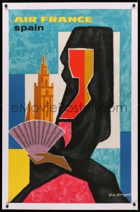 3j0168 AIR FRANCE SPAIN linen 25x39 French travel poster 1963 Guy Georget abstract of woman!