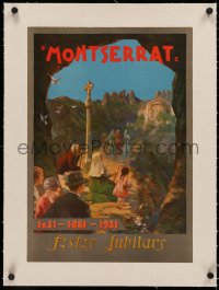 3j0162 MONTSERRAT linen 14x20 Spanish travel poster 1931 art of Santa Maria de Montserrat Abbey!