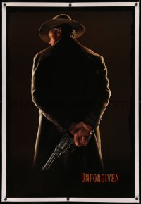 3j0467 UNFORGIVEN linen teaser 1sh 1992 gunslinger Clint Eastwood from behind, undated design!