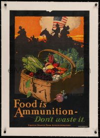 3j0117 FOOD IS AMMUNITION DON'T WASTE IT linen 19x28 WWI war poster 1918 colorful Sheridan art!