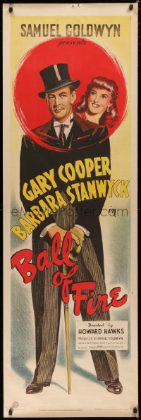 3k0102 BALL OF FIRE English door panel 1942 best art of Gary Cooper & Barbara Stanwyck, Howard Hawks