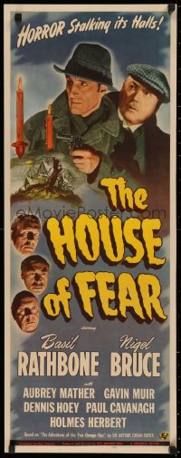 3k0052 HOUSE OF FEAR insert 1944 Basil Rathbone as detective Sherlock Holmes, Bruce as Watson, rare!
