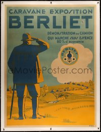 3k0156 BERLIET linen 47x63 French advertising poster 1920s Paul A. Lanquist art man watching cars!