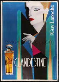 3k0166 GUY LAROCHE linen 47x67 French advertising poster 1980s Razzia art for Clandestine perfume!