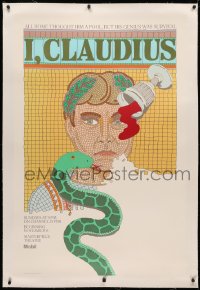 3k0139 I, CLAUDIUS linen 29x46 TV poster 1977 cool Seymour Chwast mosaic artwork of Derek Jacobi!