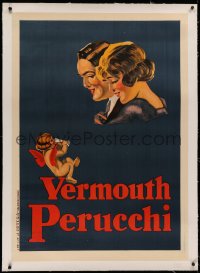 3k0138 VERMOUTH PERUCCHI linen 30x43 Spanish advertising poster 1926 art of couple & cherub w/ wine!