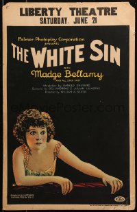 3k0097 WHITE SIN WC 1924 art of scared Madge Bellamy, pregnant w/o shipwrecked husband, ultra rare!